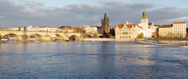 View Of The Charles Bridge With The Vlatva River And The Old Town, Prague, Czech Republic