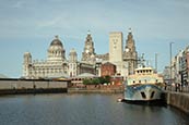 Thumbnail image of Canning Dock, with The Royal Liver Building and the Port of Liverpool Building