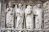 Notre Dame, Paris - Detail Of Portal Of The Virgin, Statue With St Denis