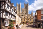Thumbnail image of Castle Square with Exchequer Gate, Cathedral and tourist office, Lincoln, England