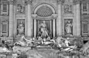 Thumbnail image of Monochome photograph of the Trevi Fountain in Rome, Italy, at night