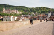 On The Alte Brucke With The Castle Behind, Heidelberg, Baden-Württemberg, Germany