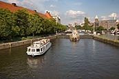 River Spree At Muehlendamm Schleuse With Tourist Boat, Berlin, Germany