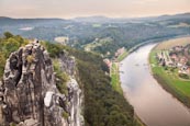 View Over Kurort Rathen And The Elbe From The Bastei, Saxony, Germany