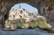 Matera Viewed From One Of The Caves In The Murgia National Park, Matera, Basilicata, Italy