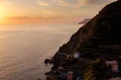 Thumbnail image of sunset view of the coast from Riomaggiore, Cinque Terre, Liguria, Italy