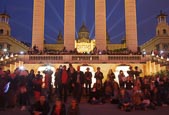 Thumbnail image of people in front of the National Art Museum of Catalonia watching the Magic Fountain show, Barcelona,