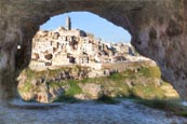 Matera Viewed From One Of The Caves In The Murgia National Park, Matera, Basilicata, Italy