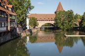 Kettensteg Chain Bridge And City Wall, Nuremberg, Bavaria, Germany