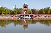 Engelbecken With Cafe And Michaelskirche, Kreuzberg, Berlin, Germany