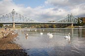 River Elbe And The Blaues Wunder Bridge, Dresden, Saxony, Germany