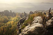 View Of The Schrammstein Rocks In The Elbe Sandstone Mountains, Sachsische Schweiz, Saxony, Germany